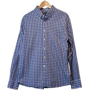 RVYC Mens Blue Check Plaid Button Front Cotton Shirt Size XL Career Business